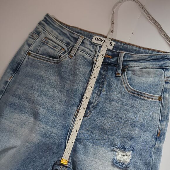 Bayeas Jeans Womens 26 High Rise Wide Leg Crop Light Wash Distressed - Picture 9 of 11